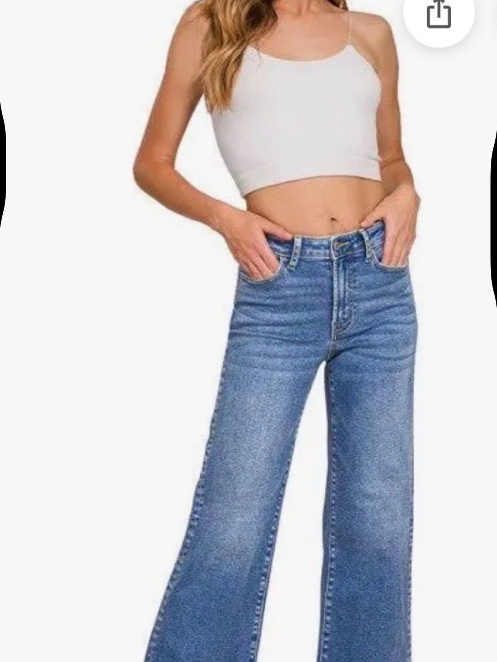 Zenana Outfitters Medium Blue High-Rise Wide Leg Jeans